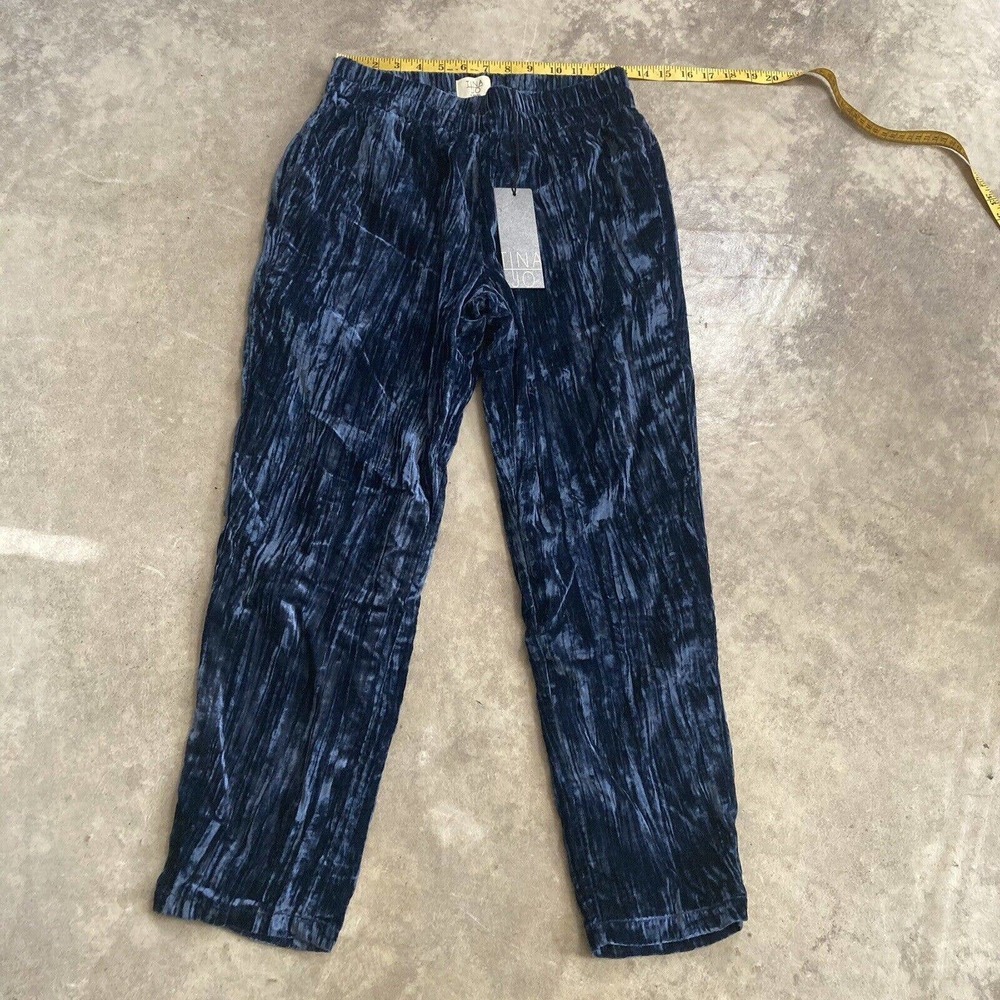 Tina Jo ANTHROPOLOGY Pants Size XS Blue Crushed Velvet Crop Pull‎ On Pockets